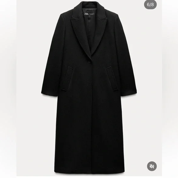 Zara Black Long Dress Pea Coat Size Medium - Picture 7 of 15
